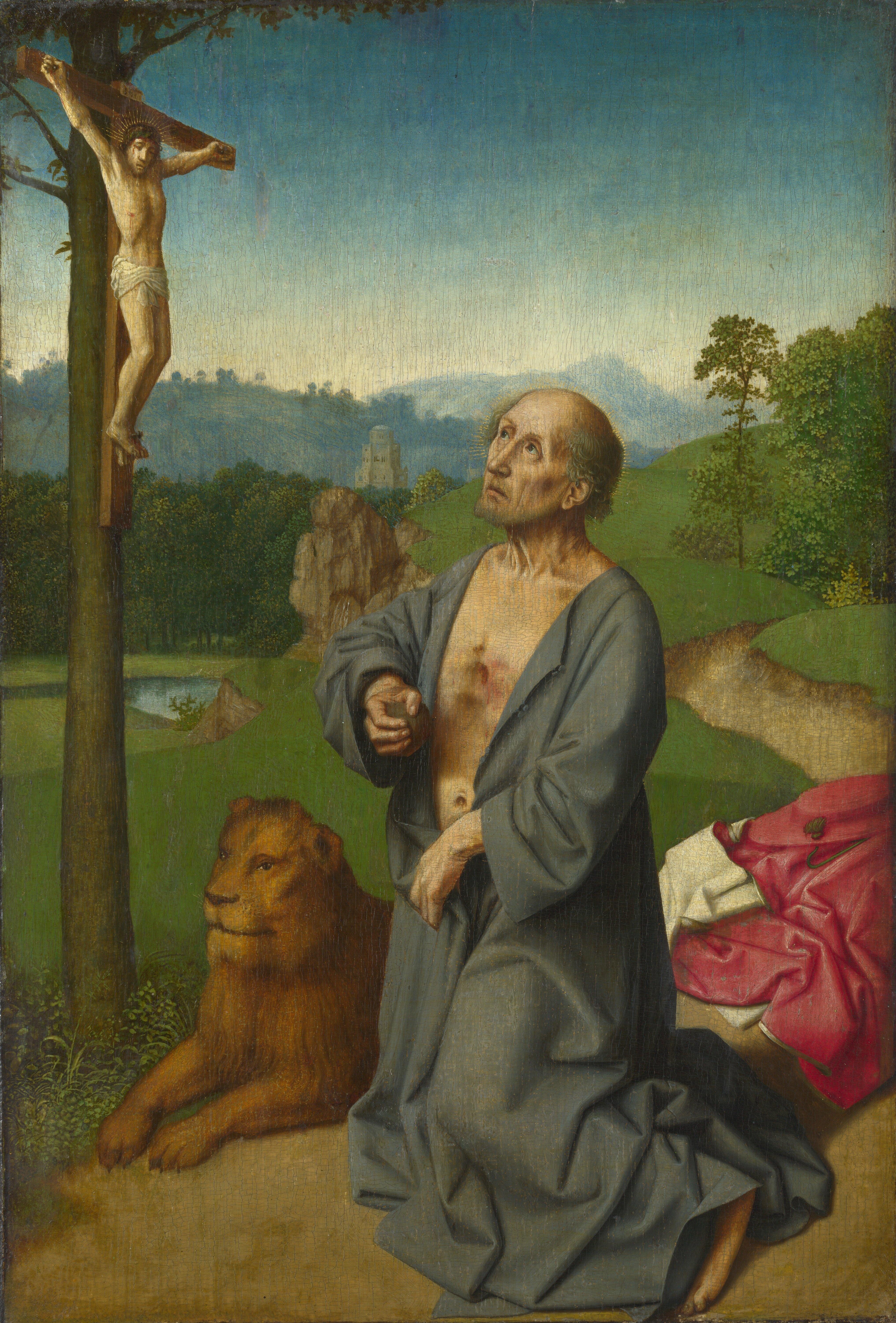 Workshop of Gerard David. Saint Jerome in a Landscape. Date made: Perhaps about 1501. Oil on wood (probably oak). 35.3 × 23.7 cm