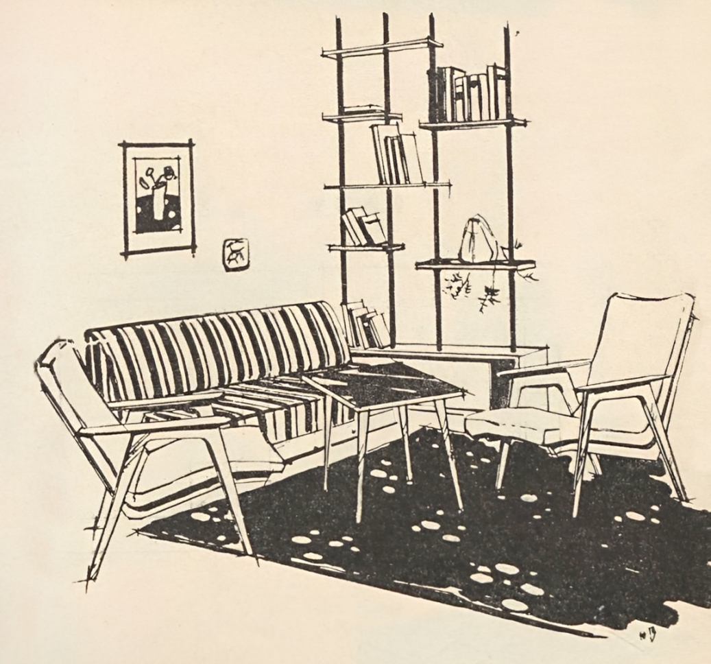 Рис. 1. Пример сочетания эстампа с настенным керамическим украшением. Эти два предмета, различные по характеру и размеру, расположены так, что взаимно уравновешивают друг друга.