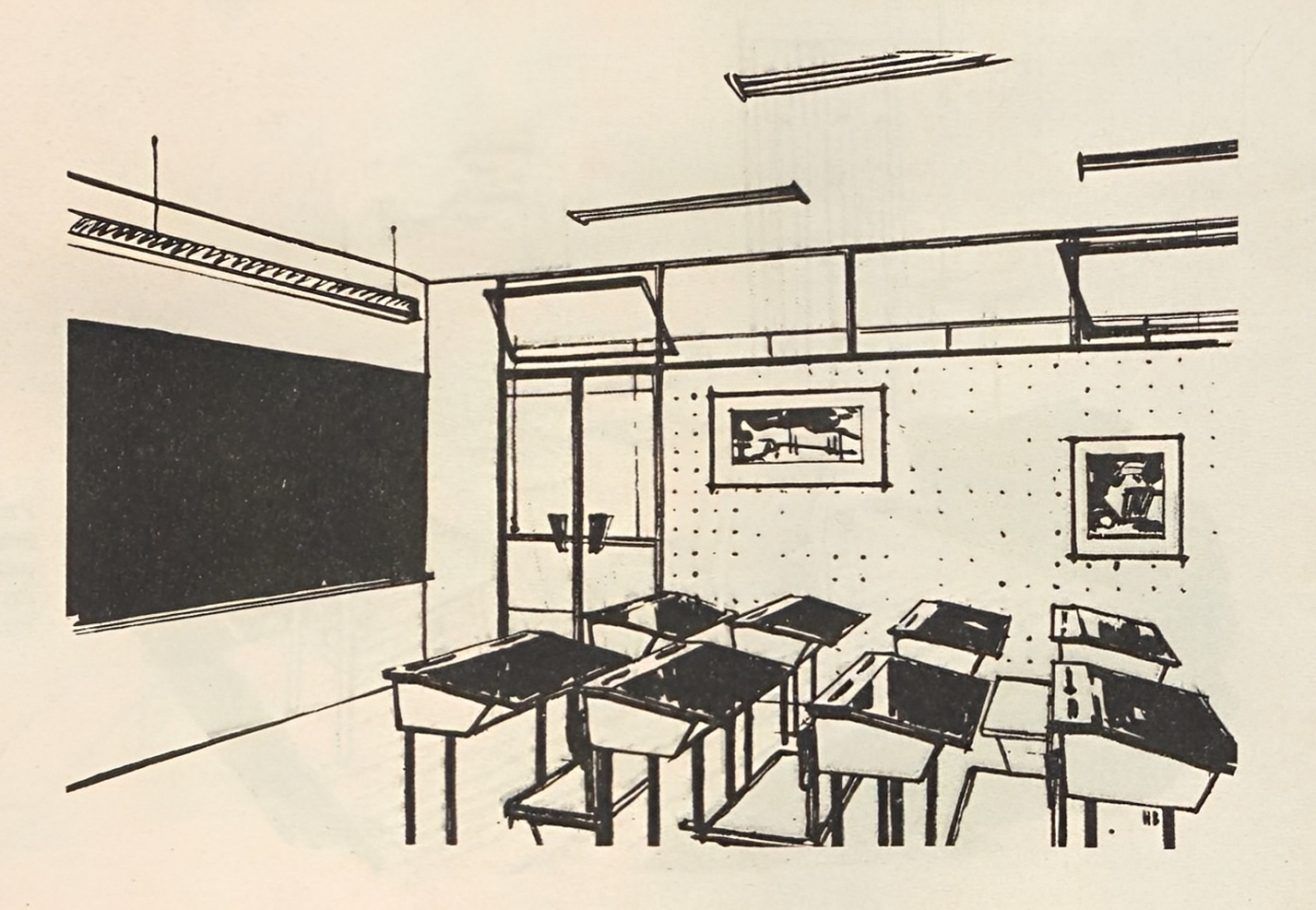 Рис. 11, 12. На сравнительно больших плоскостях стен общественных помещений, например, фойе кинотеатра, класс школы, можно повесить один-два эстампа (лучше крупного размера).