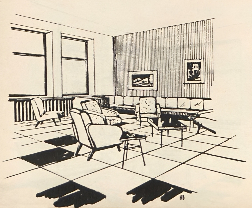 Рис. 11, 12. На сравнительно больших плоскостях стен общественных помещений, например, фойе кинотеатра, класс школы, можно повесить один-два эстампа (лучше крупного размера).