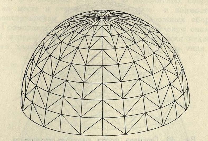 Рис. 41. Основная форма шарнирно-стержневого купола в типовом решении с нормальной переменно-направленной решеткой