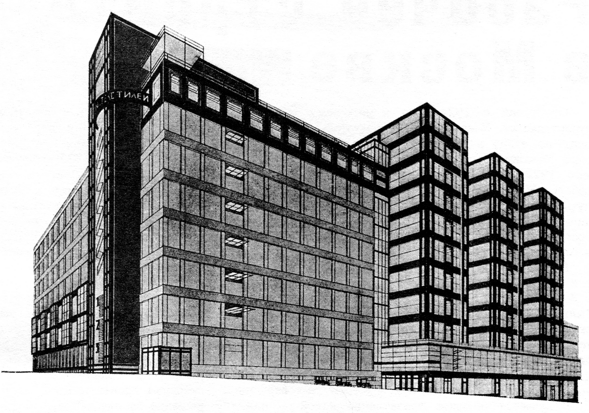 Проект Дома Текстилей. Москва. И. А. Голосов, Б. Я. Улинич. Перспектива.