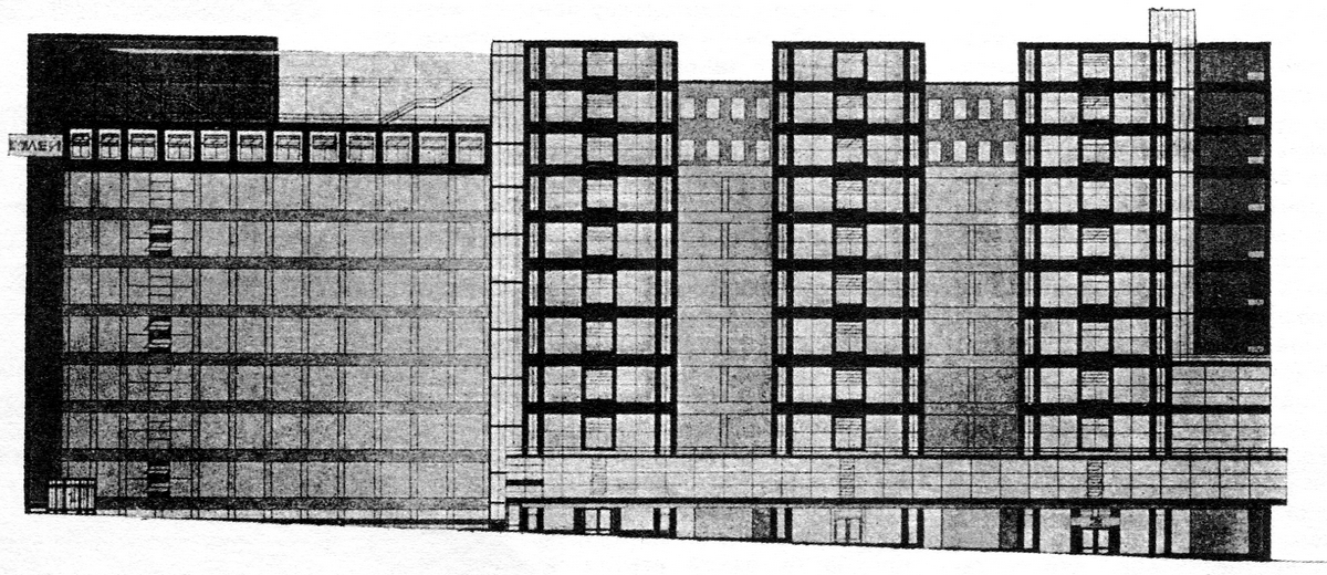 Проект Дома Текстилей. Москва. И. А. Голосов, Б. Я. Улинич. Фасад по Москворецкой ул.