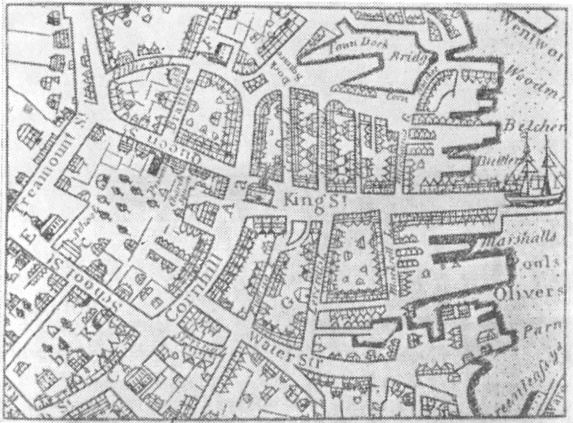 12. Бостон (Массачусетс). План центра. 1722 г.