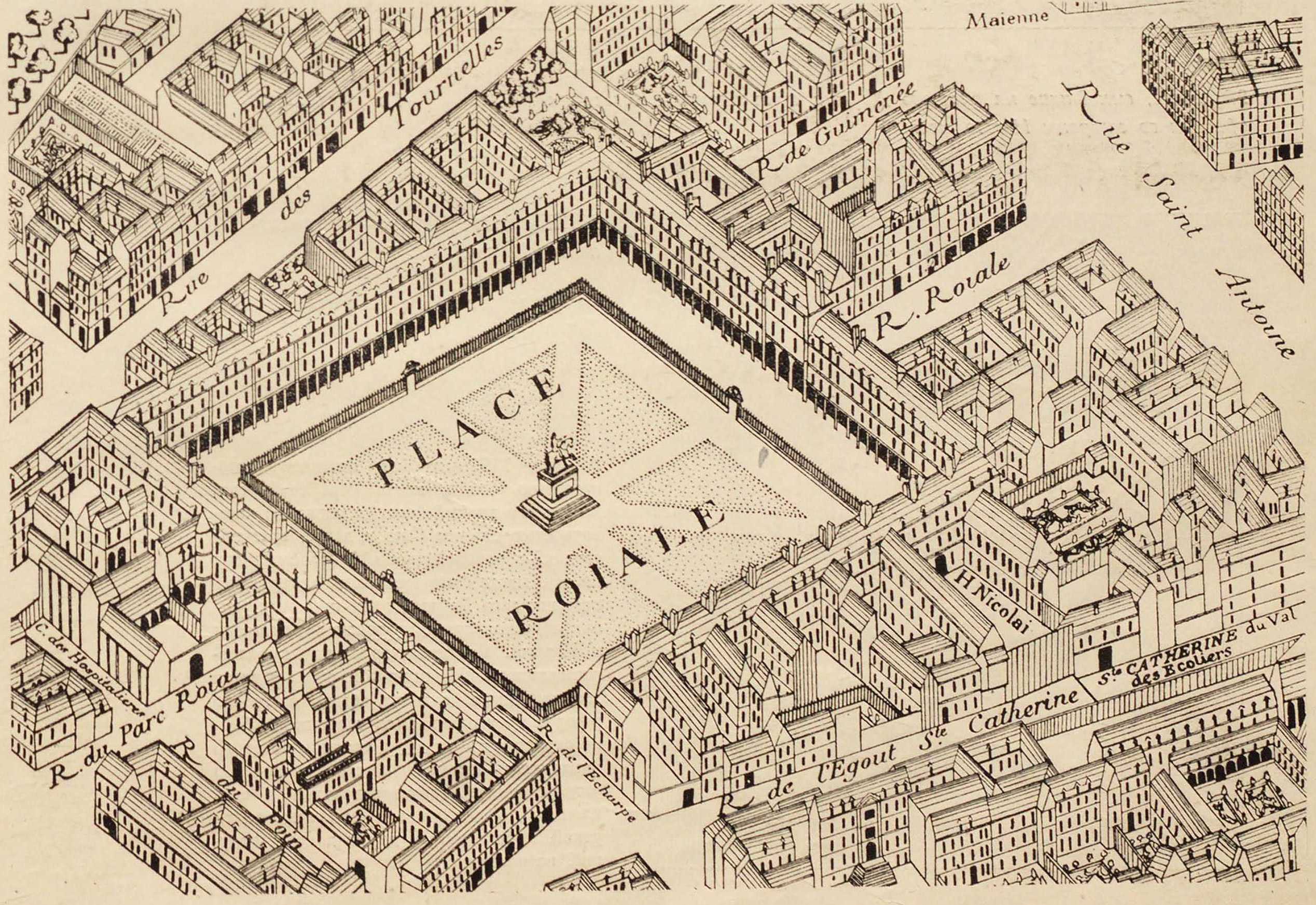 26. Королевская площадь. Фрагмент из плана Тюрго (1739). La place Royale (d'après le plan Turgot)