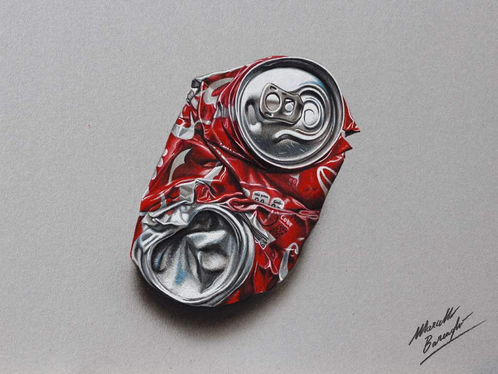 © Marcello Barenghi. Смятая банка кока-колы (A crushed Coca-Cola can). Время рисования: 6 часов 24 минуты