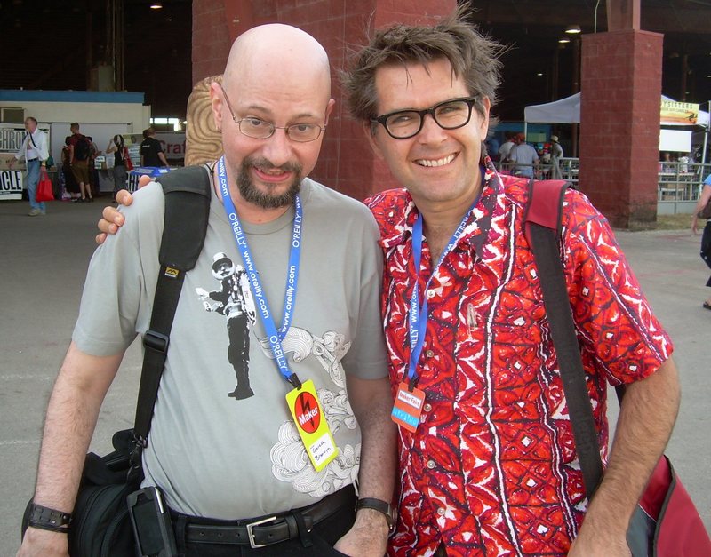 Gareth Branwyn (left) and Mark Frauenfelder at Maker Faire Austin 2007. Photograph by Jon Lebkowsky