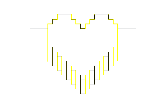 схема линий резки и сгиба для открытки с пиксельным сердцем