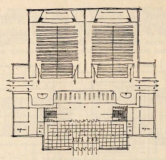 Двухзальное кино, тип VI. План 1-го этажа