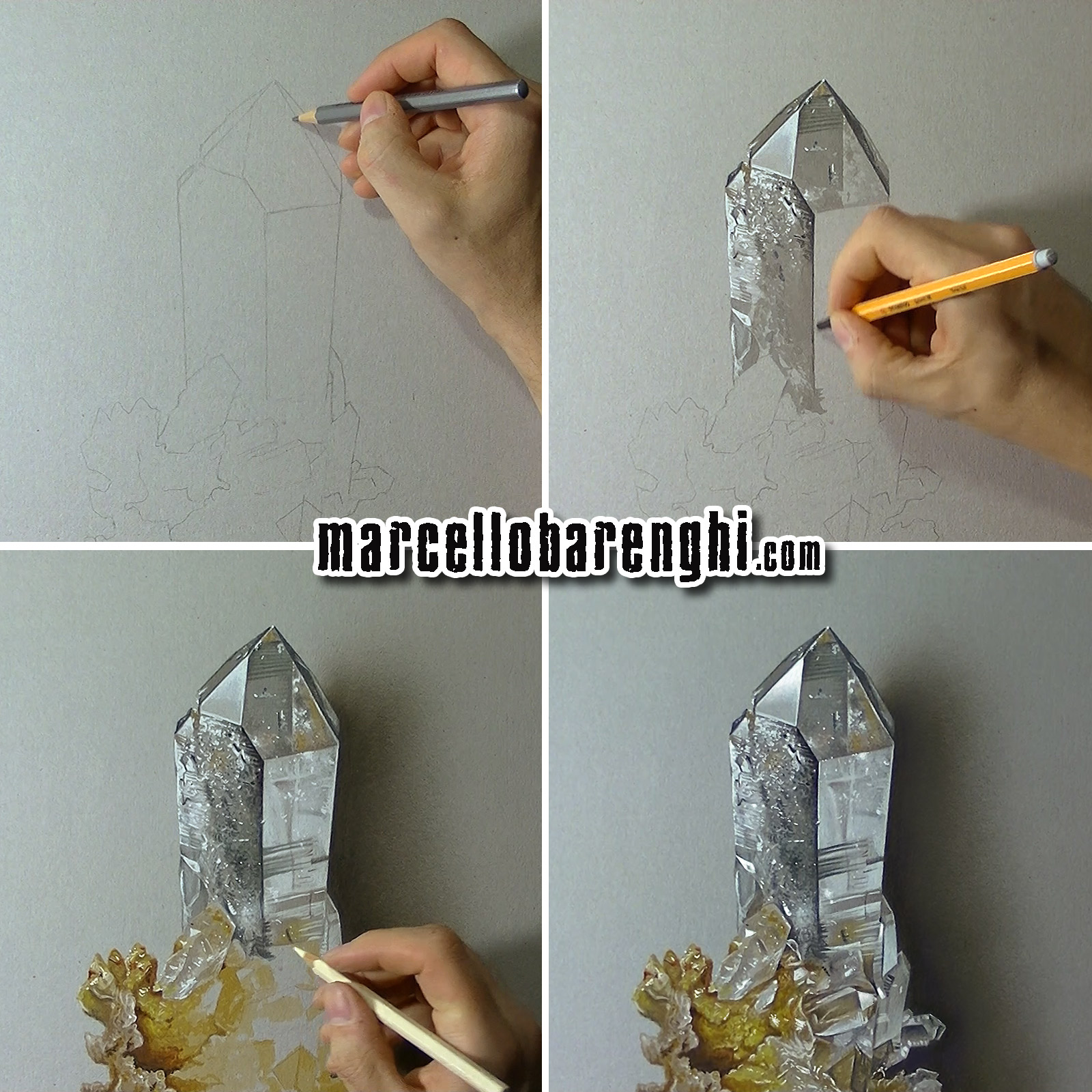 © Marcello Barenghi. Друза кристаллов прозрачного кварца (A hyaline quartz). Время рисования: 3 часа 42 минуты