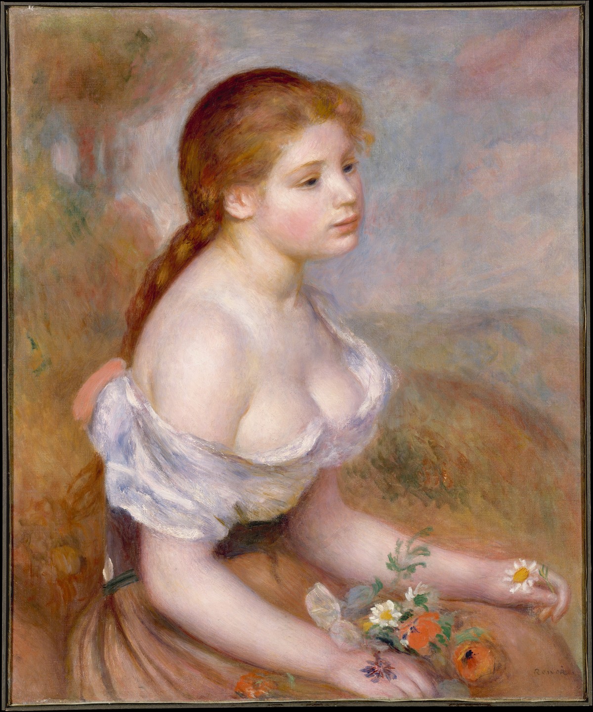 A Young Girl with Daisies / Auguste Renoir / 1889
