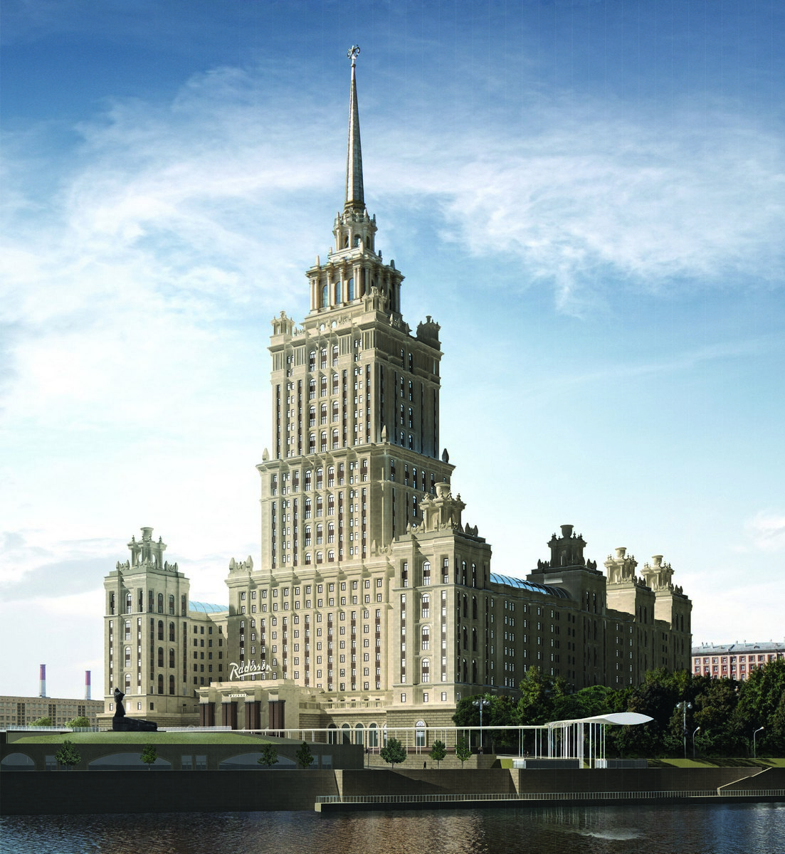 Проект архитектурного решения входной группы гостиницы «Украина». ТПО Лесосплав (Россия) при участии Malishev Wilson Engineers (Великобритания)