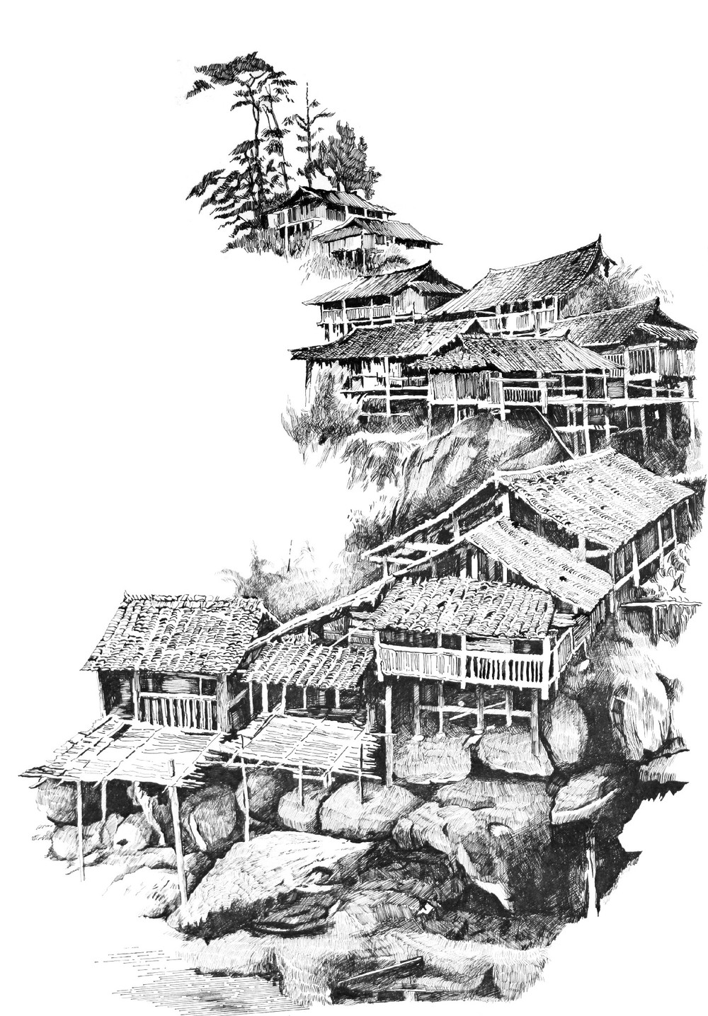 2. Сюй Вэй. Традиционные жилые дома. Бумага, ручка, 60×45 см, 2013