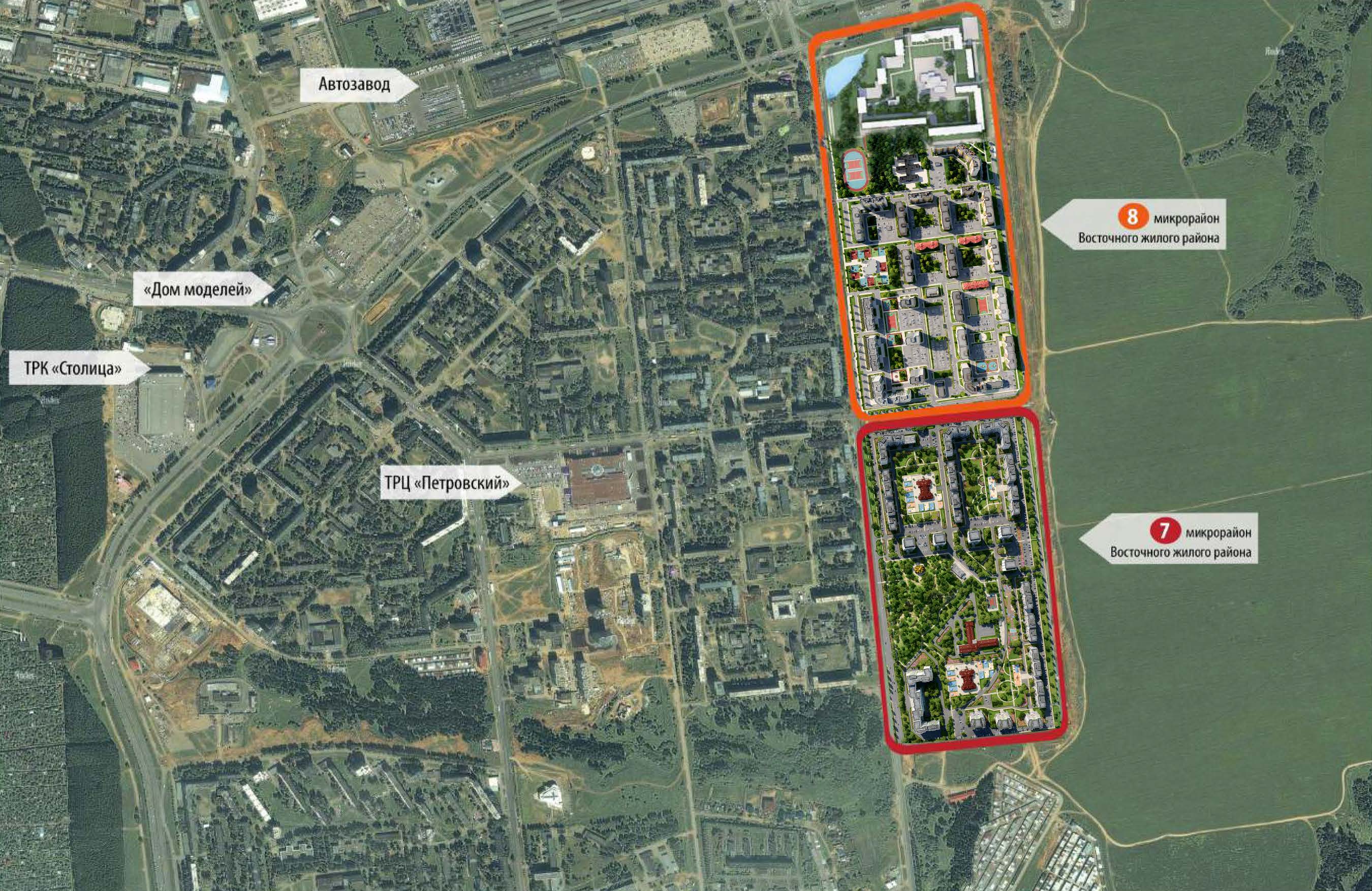Схема расположения 7-го и 8-го микрорайонов жилого района «Восточный» в Устиновском районе г. Ижевска