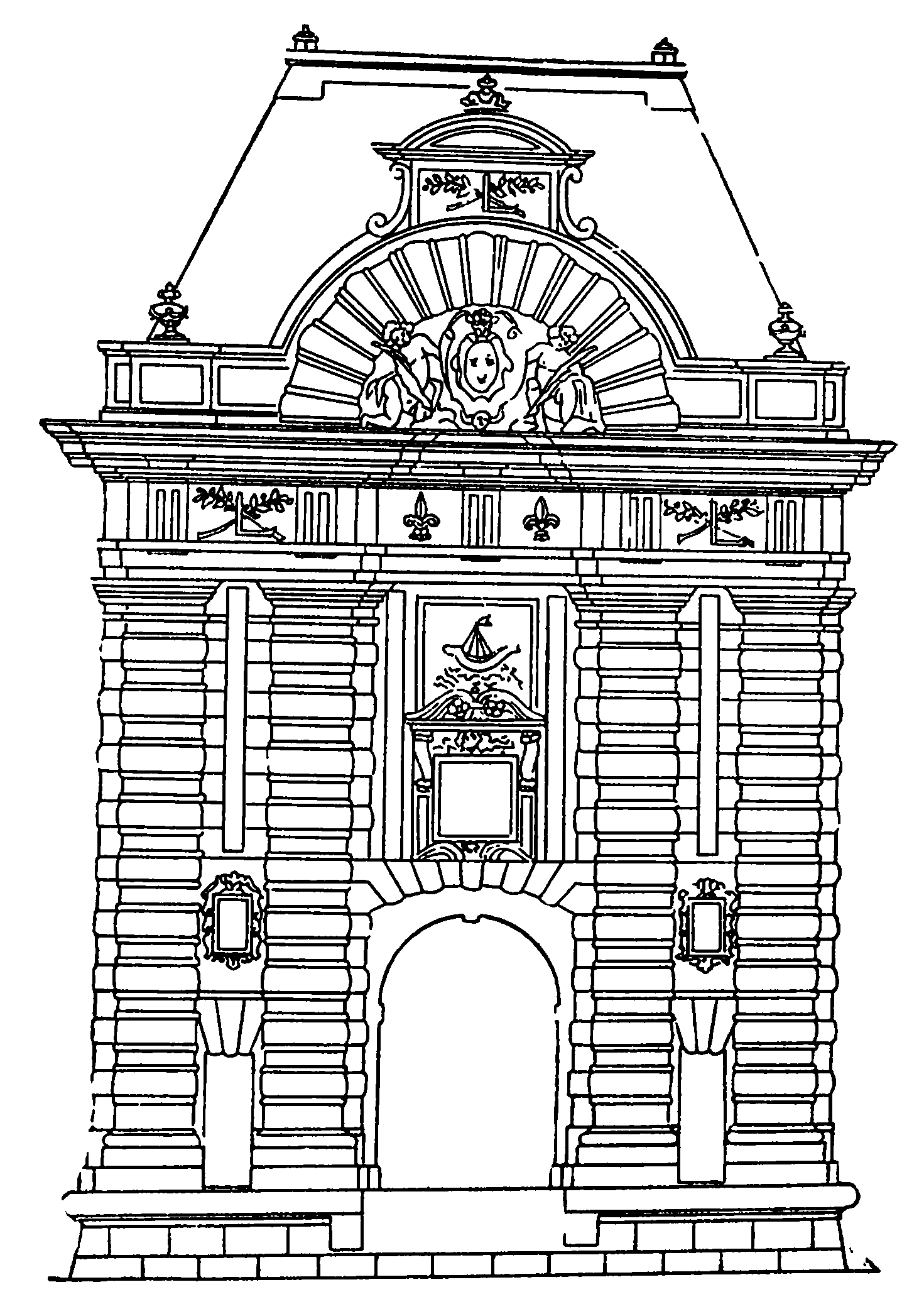 3. Париж. Ворота Сент-Оноре, до 1626 г., С. де Бросс и Ш. дю Ри (проект не осуществлен)