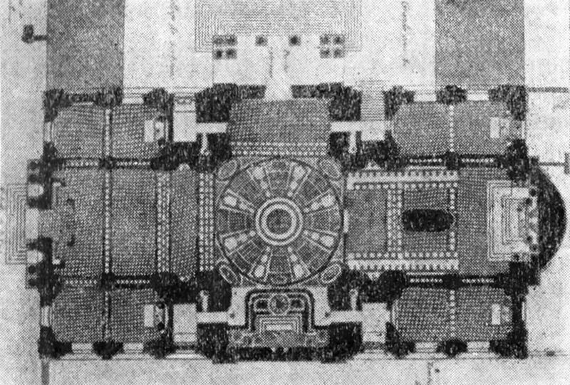 23. Париж. Церковь Сорбонны, 1635—1642 гг., Лемерсье. Фасад, план и разрез