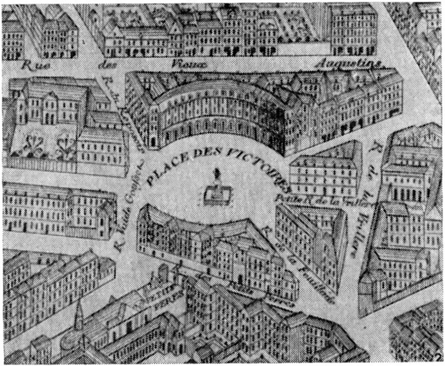 площадь Побед, 1679 г., Ж. А. Мансар, статуя — Ф. Жирардон (план Тюрго)