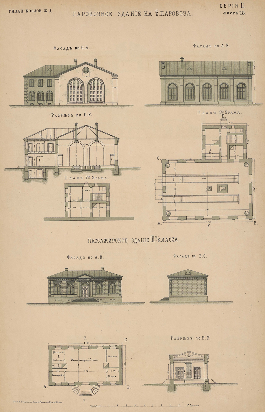 Рязанско-Козловская ж. д. Паровозное здание на 2 паровоза и ст. III класса