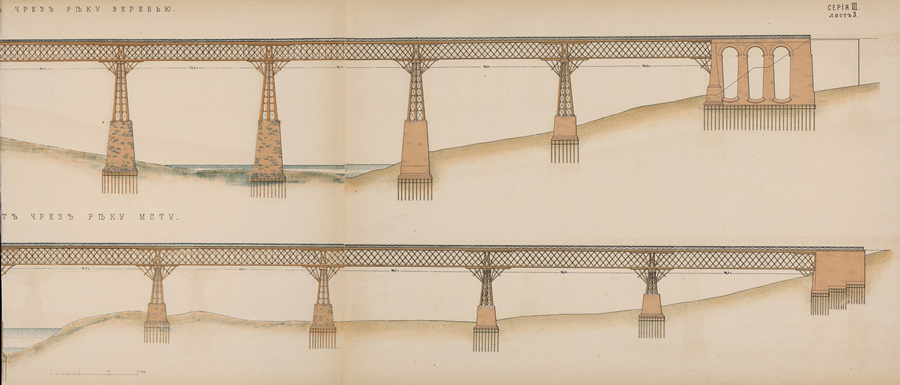 Чертеж моста через реку