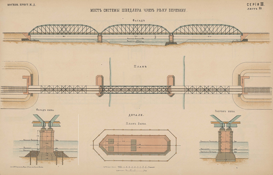Московско-Брестская ж. д. Мост системы Шведлера через Березину
