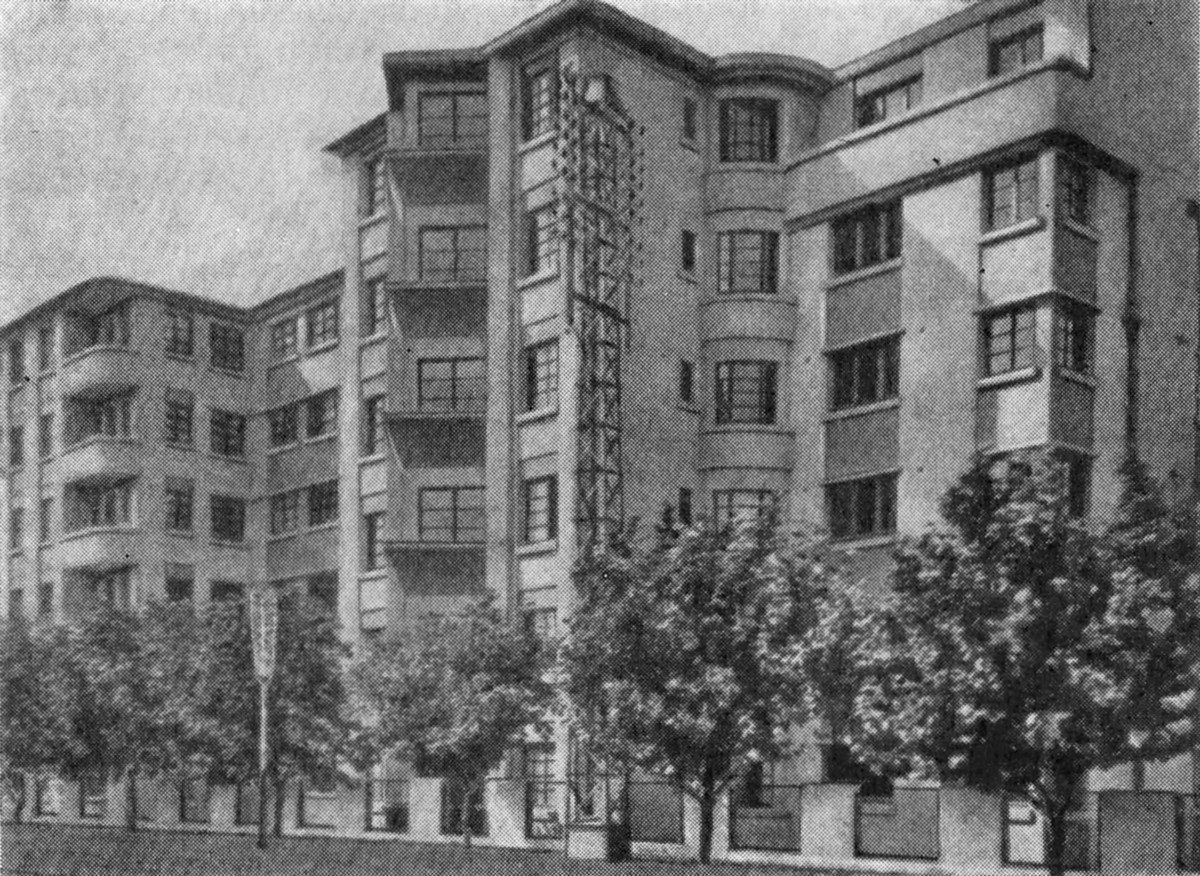 4. Многоквартирные жилые дома (так называемое «дешевое жилище»). Сент-Уэн, 1934 г. Арх. Кассан. Общий вид, план