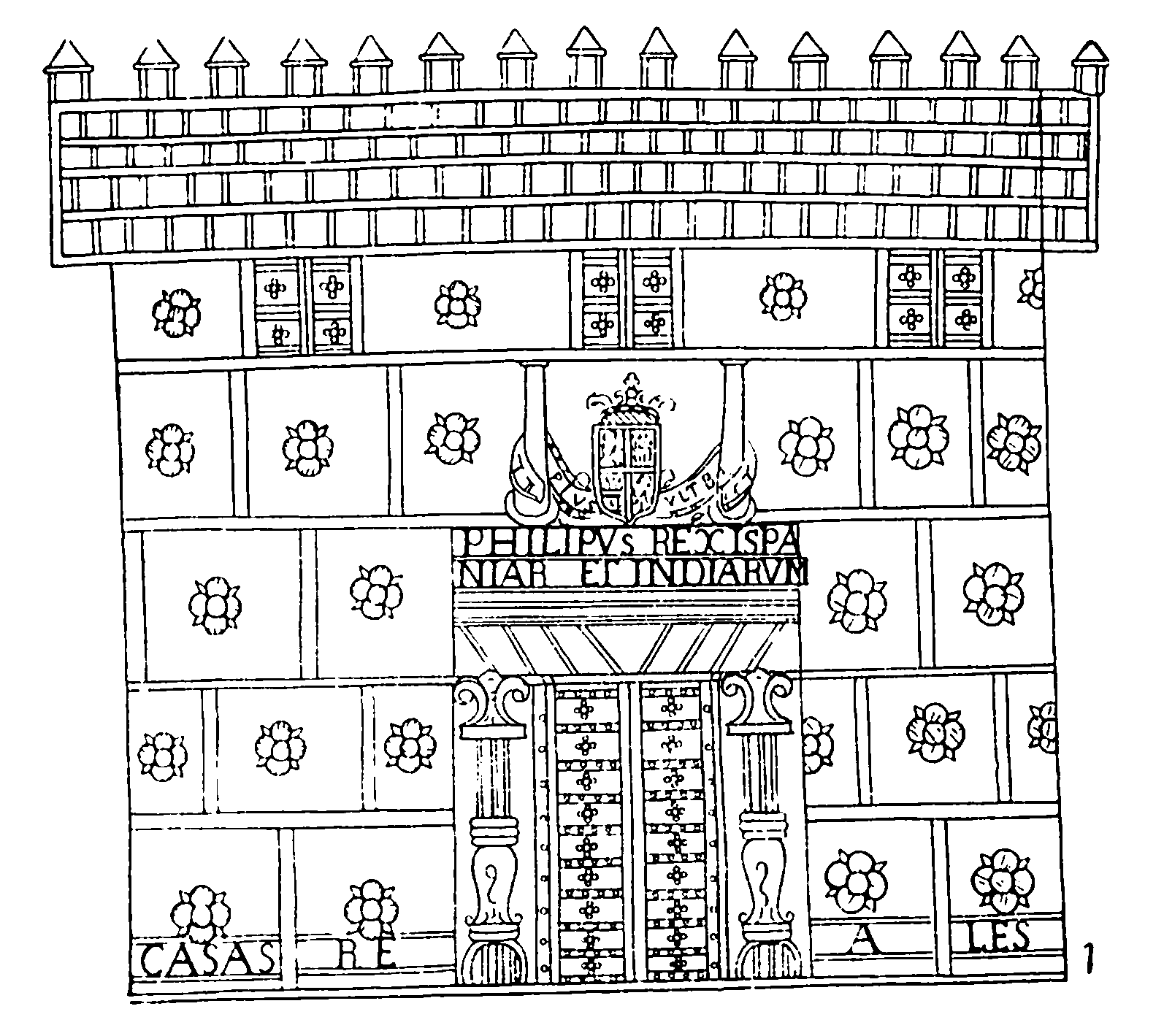 7. 1 — Мехико, дворец вице-короля на главной площади, начало XVI в.; 2 — Мерида, дом конкистадора Монтехо, 1549—1551 гг.