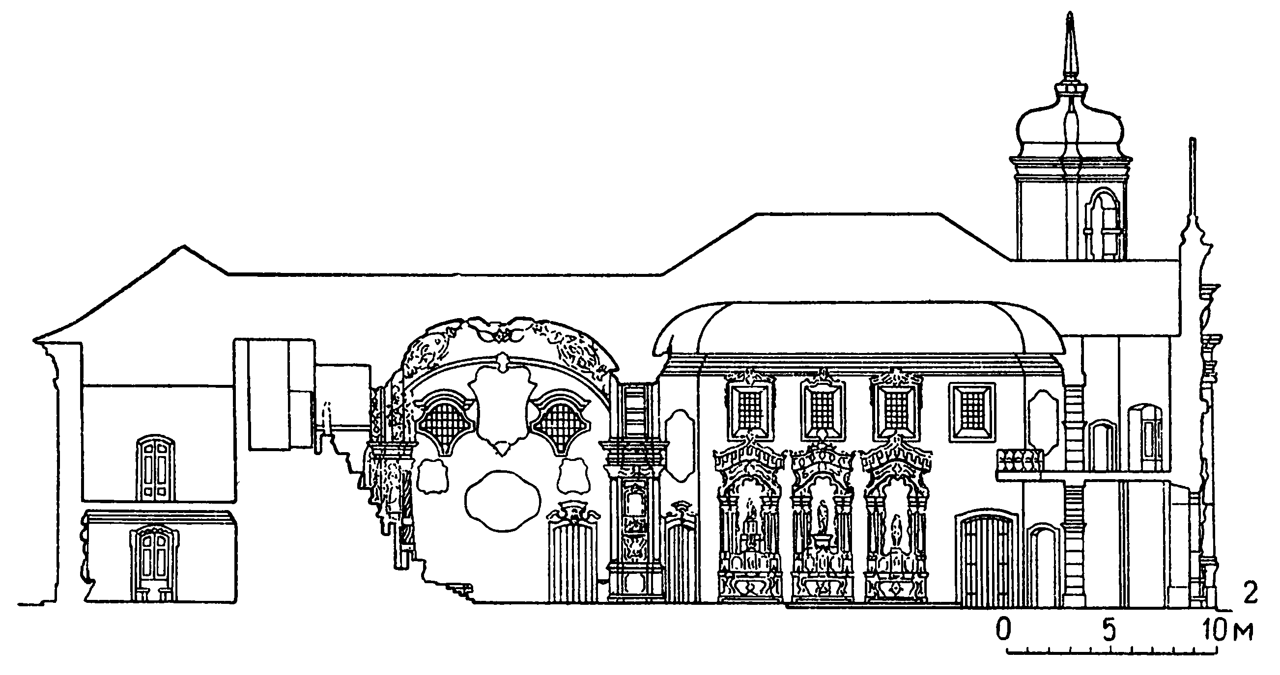 Оуру-Прету, церковь Франциска Ассизского, 1766—1794 гг., Алейжадинью, разрез и фасад