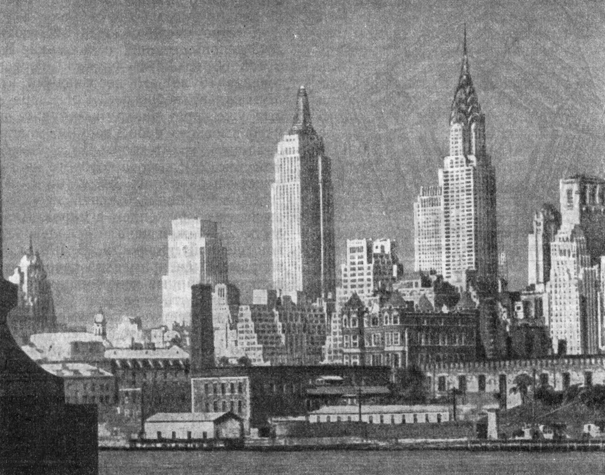 25. Нью-Йорк. «Эмпайр Стэйт билдинг» в панораме Нью-Йорка (в центре), 1931 г. Архитекторы Шрю, Лэмб, Хармон