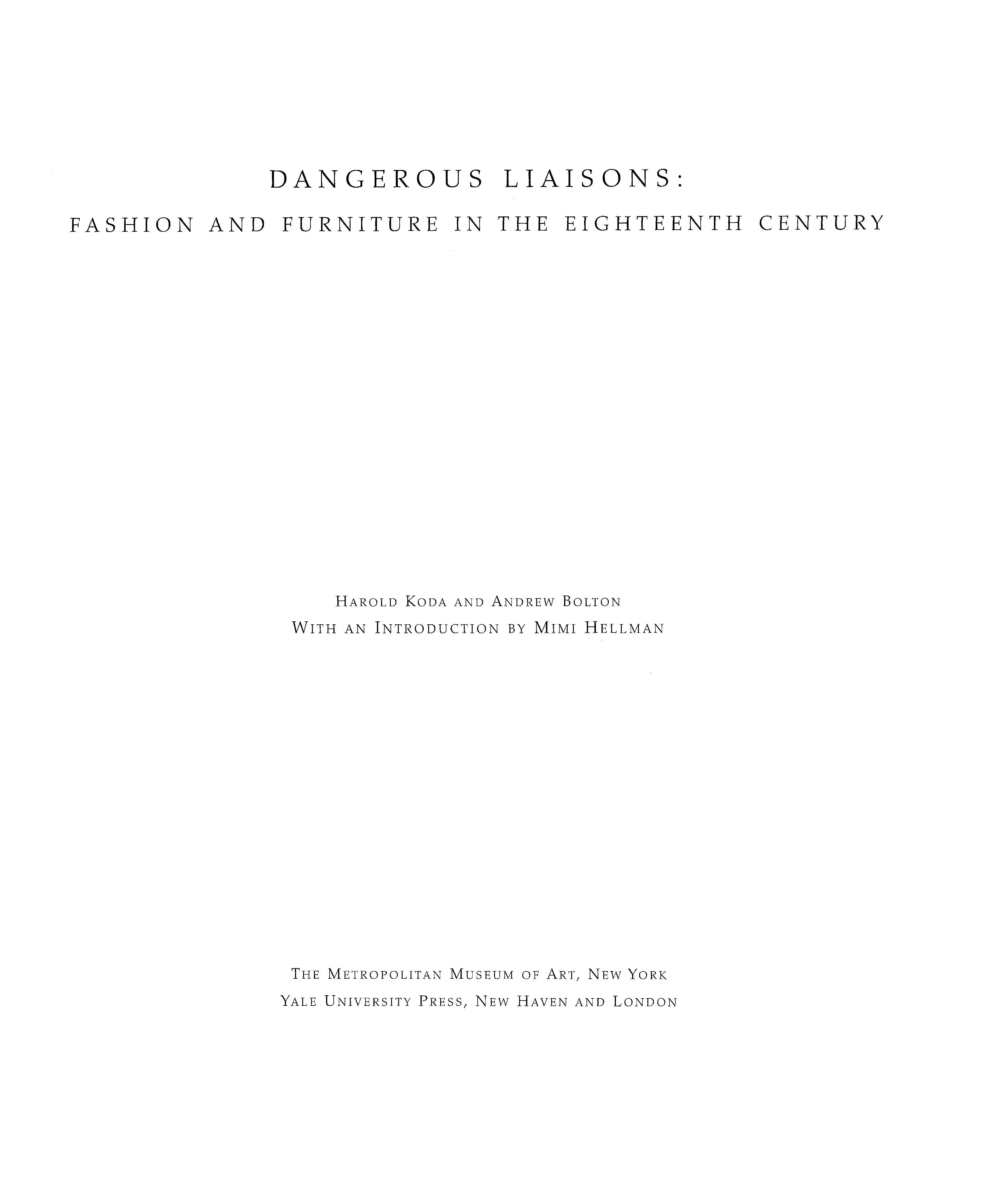 Dangerous Liaisons: Fashion and Furniture in the Eighteenth Century