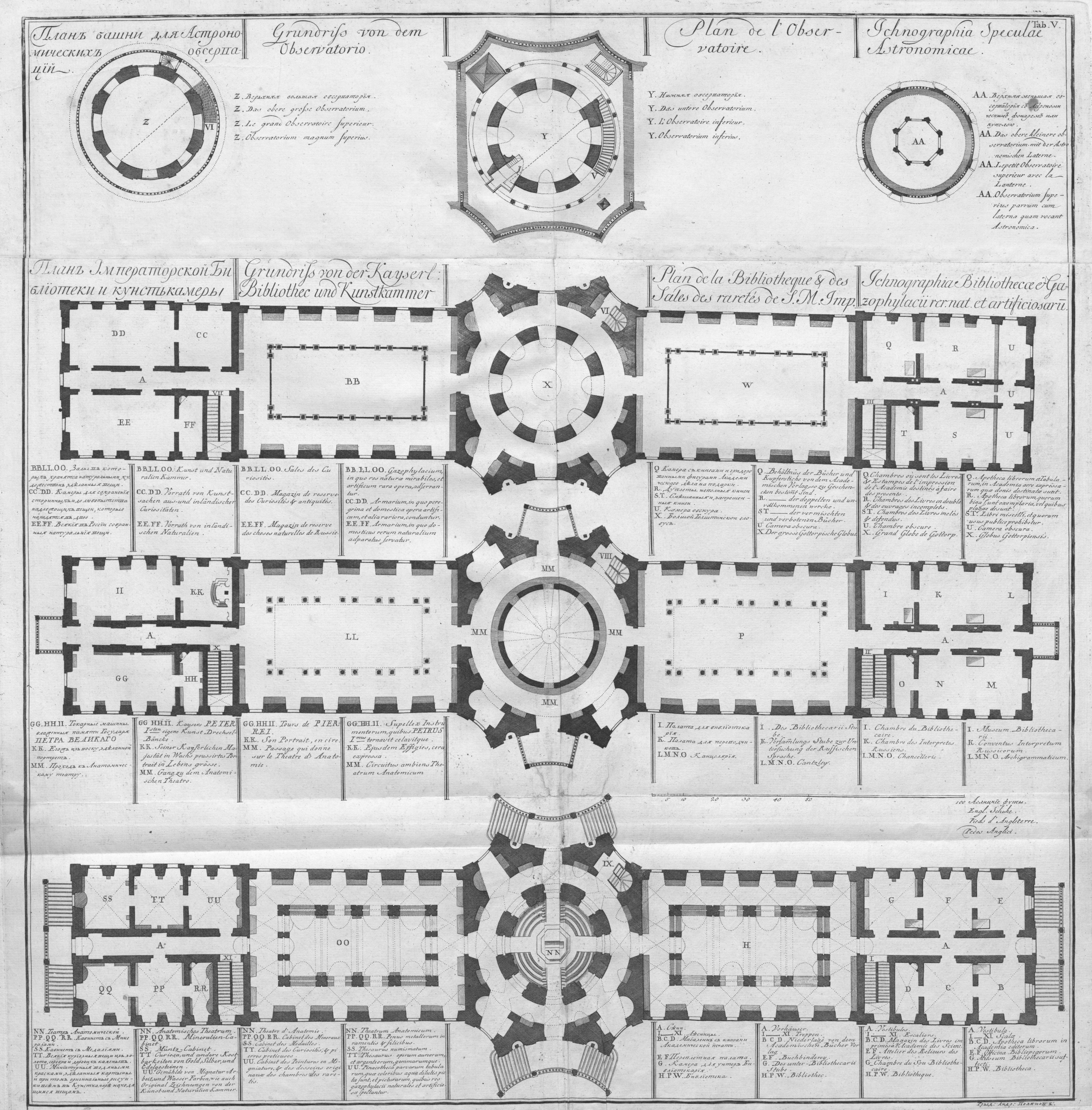 Палаты Санктпетербургской Императорской Академии наук Библиотеки и Кунсткамеры, которых представлены планы, фасады и профили. — В Санктпетербурге, 1741