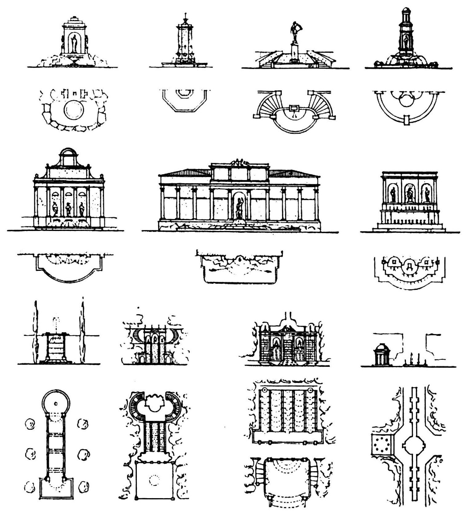 3. Схемы монументальных фонтанов и каскадов
